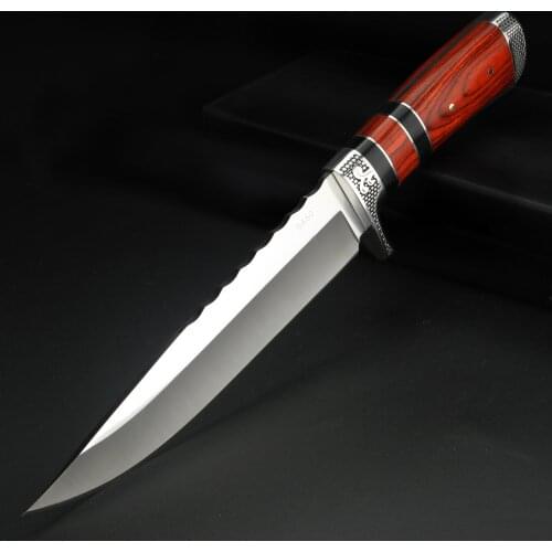 Outdoor Jungle Adventure Fixed Blade Knives Wooden Handle Camping Hunting Straight Knife Wilderness Survival Knife with Sheath