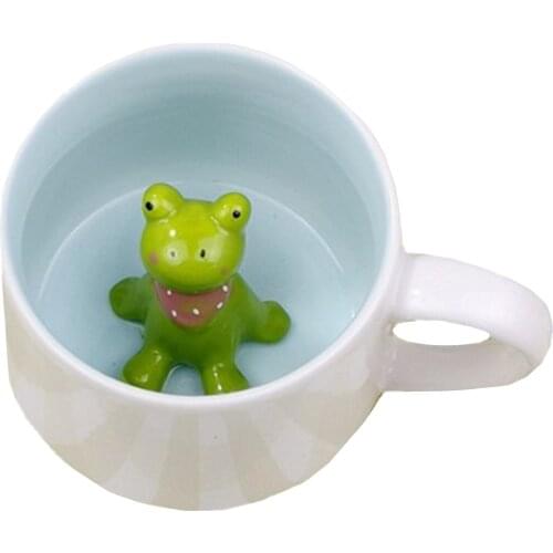 Hot sale Ceramic 3D Cups animal inside Cute bunny little panda Water cups birthday gift penguin puppy coffee mugs for children