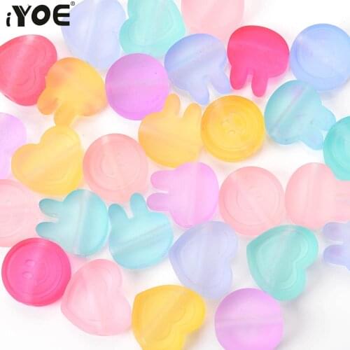 IYOE 10pcs/Lot 20mm Candy Mix Color Acrylic Beads Rabbit Heart Smiley Beads Spacer Beads For Jewelry Making DIY Gift Accessories
