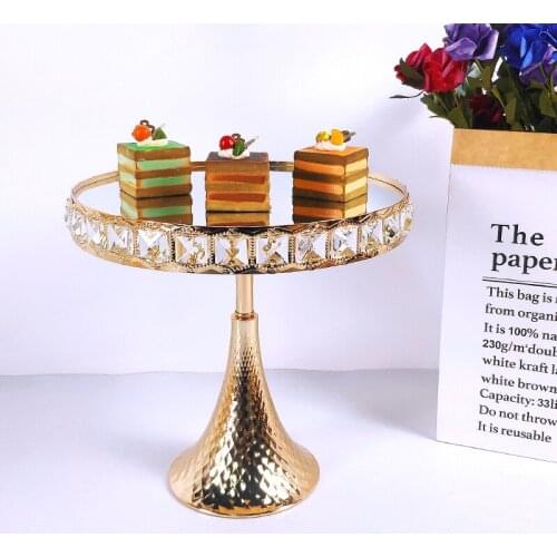 1pcs Wedding Cake Stand Square crystal Birthday Party Dessert Metal Cupcake Pedestal Display Plate Home Decor Gold Acryl Mirror