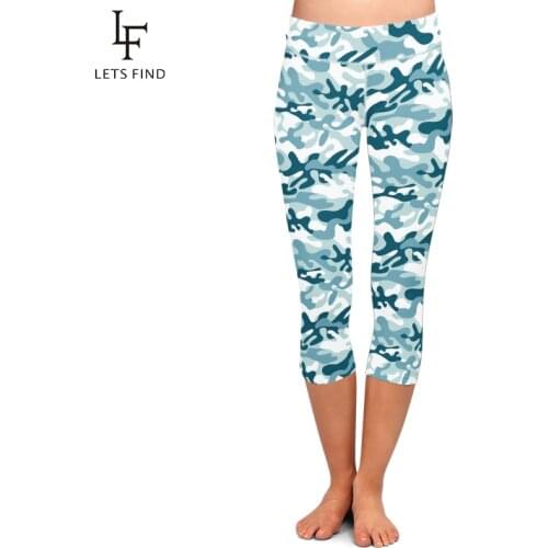 Hot Sale Fashion Workout Capri Leggings for Women High Waist Camouflage Printed Female Fitness Mid-Calf Pants Casual Trousers