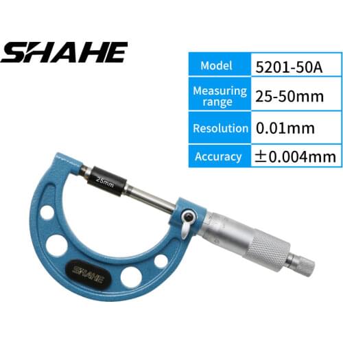 SHAHE Micrometer Dial Gauge Hard alloy Head Outside Micrometer 25-50mm With Adjustment