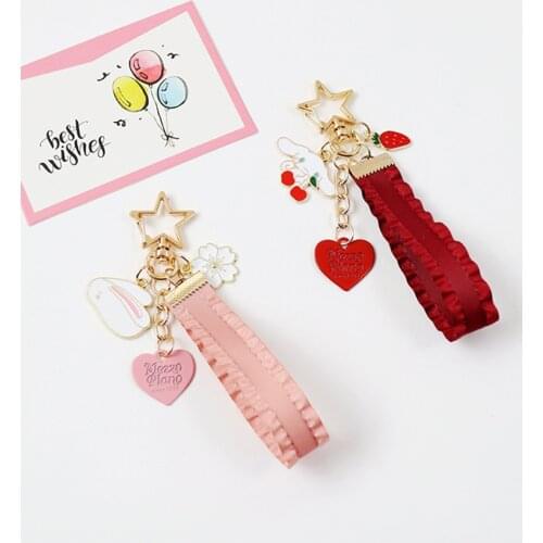Cute Trendy Anime Rabbit Keychain Kawaii Lace Lanyard Bag Car keys Pendant for Airpods Case Key Chains Charms keyring for Women