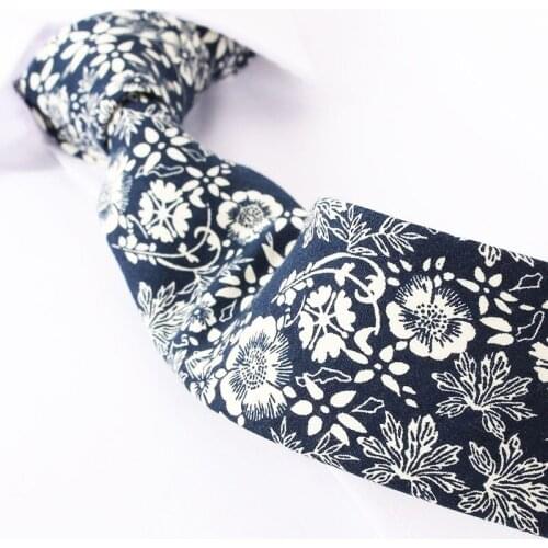 Fashion Floral Ties For Men Chinise Style Slim Neckties 6cm Width Printed Cotton Navy Blue Brand Corbatas Hombre Navy Blue Wihte