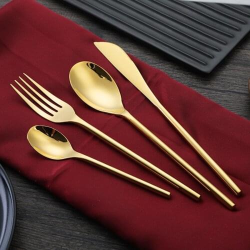24PCS Gold Cutlery Dinner Set Cutlery Set Dishes Knives Forks Spoons Western Kitchen Dinnerware Stainless Steel Tableware Home