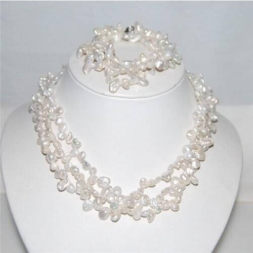 New Arriver Pearl Jewellery Set,7-8mm Irregular Keshi Pearl Necklace Bracelet 100% Real Freshwater Pearl