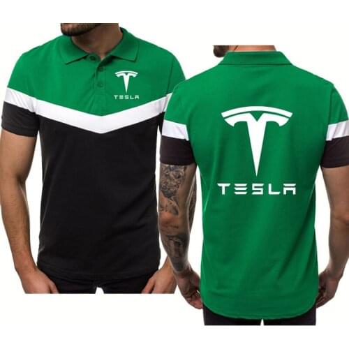 Fashion new Mens polo shirt Tesla car Logo Printing Summer Splicing Casual short sleeve Cotton High Quality Mens tops
