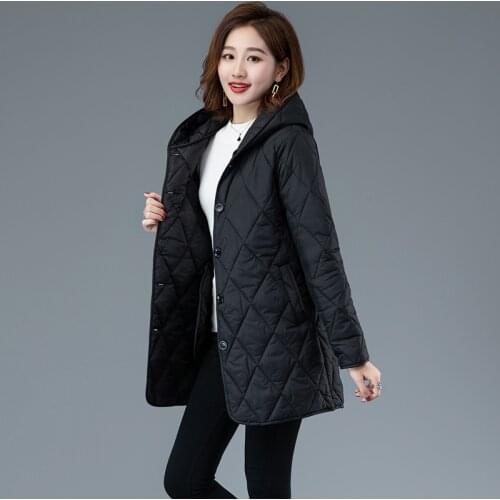 YYCZF Solid Winter Long Argyle Parkas Women Fashion Casual Long Sleeve Coats Women Elegant Hooded Cotton Jackets Female Ladies