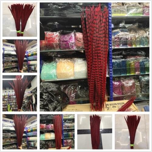 Wholesale 50/100pcs Red Copper Tail Chicken Feathers 16-60inches/40-150 cm Stage Performances Craft Making Decoration