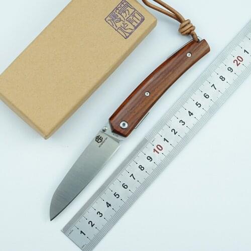 Petrified fish 12C27N steel tactical knife wooden handle ball bearing folding camping self-defense pocket hunting peeling tools