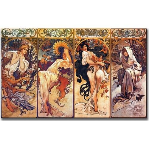 Alphonse Mucha Times of Day Vintage Posters and Prints Art Nouveau Woman Canvas Paintings Wall Art Pictures For Living Room