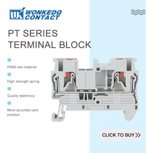 1Pc PT2.5 DIN Rail Terminal Block Push-In Spring Feed-Through Strip Plug Wire Electrical Connector Screwless PT 2.5