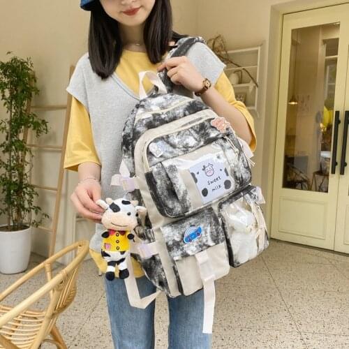 Fashion Womens Backpack Cotton Fabric School Bag For Girls Large-capacity Backpack With Many Pockets Camouflage Student Bags