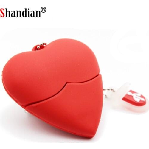 SHANDIAN red heart usb flash drive plastic pendrive 4gb 16gb 32gb 64gb usb stick pendriver usb flash disk thumb drive necklace