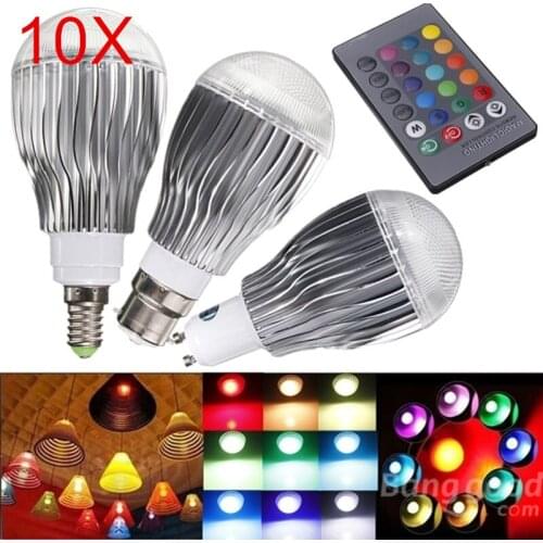 10Pcs GU10/E14/B22 9W 15W RGB LED Bulb AC85-265V 16 Color Changeable RGB LED Lamp with IR remote control+24keys High quality