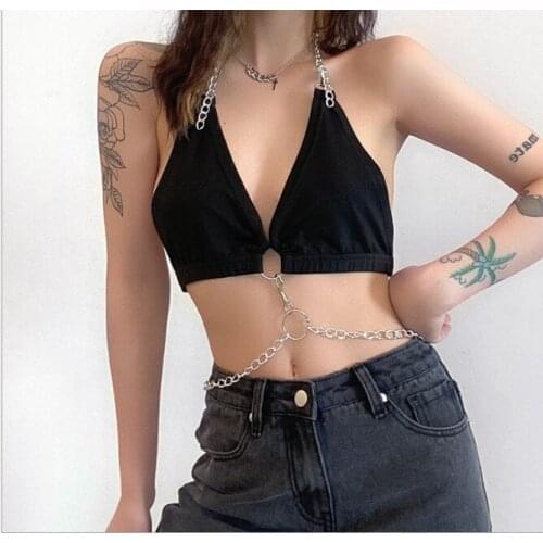 Street net red tide brand sexy chain shows back to hang neck small vest