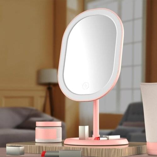 Smart Three-tone Light Led Makeup Mirror with Lamp Table-style Makeup Gift Small Mirror Home Portable Small Mirror