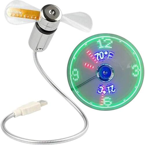 USB Fans Mini Time and Temperature Display Creative Gift with LED Light Cool Gadget for Laptop PC Computer