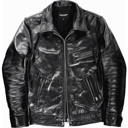 YR!Free shipping.2020 fashion black batik horsehide jacket,Motor style leather clothes,Man slim genuine leather coat,quality