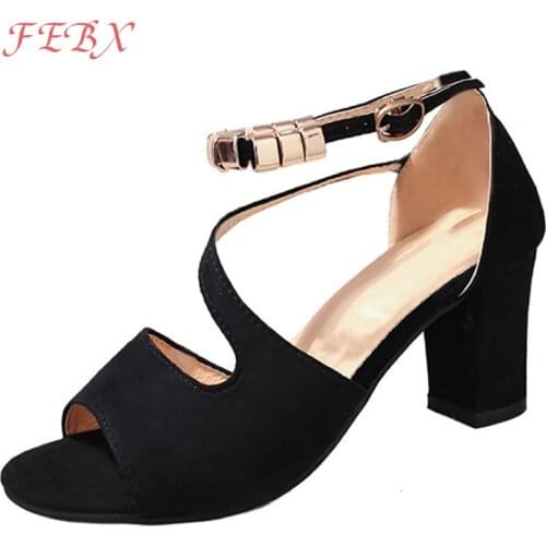 Women Sandals Ladies High Heels Shoe Peep Toe Buckle Ankle Strap Gladiator Shoes Plus Size Female Footwear Flock Sexy 2021 New