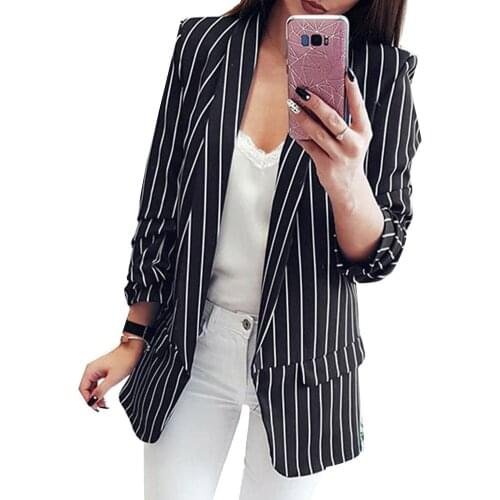 Fashion Autumn Women Stripe Lapel Long Sleeve Slim Fit Blazer Suit Jacket Coat 2020