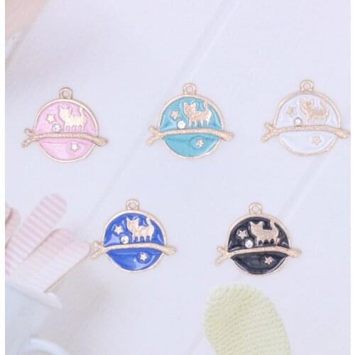 10pcs/set Enamel Cat Moon Star Earth Planet Charms for Jewelry Making DIY Necklace Bracelet Dangle Hoop Earring XL633