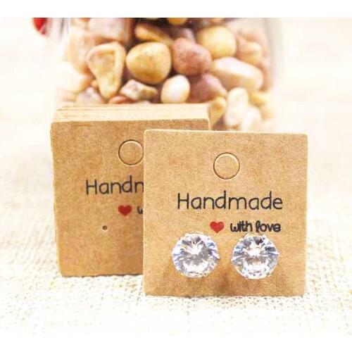 100PCS DIY white/kraft paper handmade stud earring tag square shape small cute earring packing display tag card