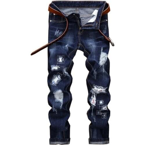 2020 hombre Causal Plus Size 42 Pantalon Homme Jean Jeans Street Skinny Ripped Patchwork Mens Jeans