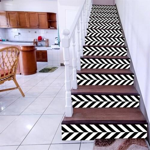 6 pcs / 13 pcs Black and White Art Stair Cover Stickers Self-adhesive Vinyl Staircase Stair Riser Floor Sticker Wall Decal Home