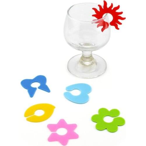 6pcs/set Wine Glass Marker Silicone Label Barware Accessories Wine Cup Recognizer for Party LX8727