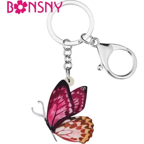 Bonsny Acrylic Floral Brush-footed Butterfly Keychains Insect Keyring Jewelry For Women Girls Lover Trendy Gift Bag Accessories