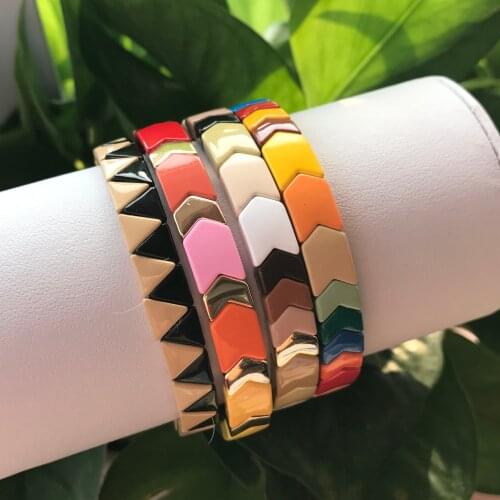 Arrow Triangle Shaped Enamel Tile Bracelet,Tila Bead Stretch Bracelets,Painted Brass Pulseira Boho Fashion Women Jewelry QC2710
