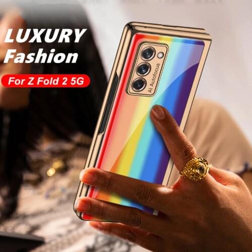 Rainbow Plating Glass Case For Samsung Galaxy Z Fold 2 Case 360 Full Protection Cover For Samsung Galaxy Z Fold2 Flip Shockproof
