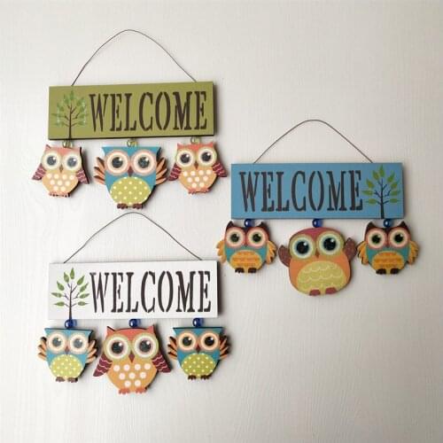 Owls Welcome Sign Plaque Wooden Hanging Decor Porch Front Door Sign Wall Ornaments Hello Home Decor Rustic Farmhouse Signs Gifts