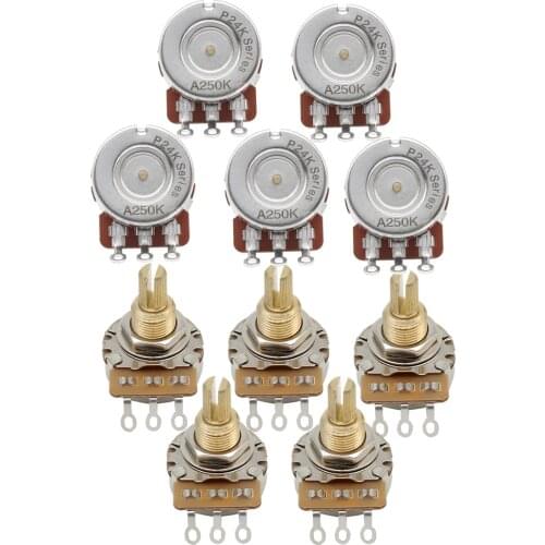 FLEOR 10PCS 250K Potentiometers 24-Splines Electric Guitar Pots 3/8" Long Split Brass Shaft 19mm