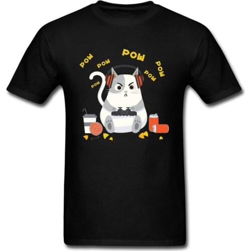 100% Cotton Fabric Mens T-shirt Short Sleeve Tees Cool Gamer Cat Video Games T Shirts Gift TShirt Cute Crazy O Neck Sweatshirts