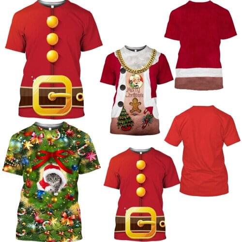 HOXIXIB 3D Tshirt Men Santa Claus Print Anime Christmas T Shirt Funny Cosplay Tops New Year Gift Women Tees Holiday Home Service