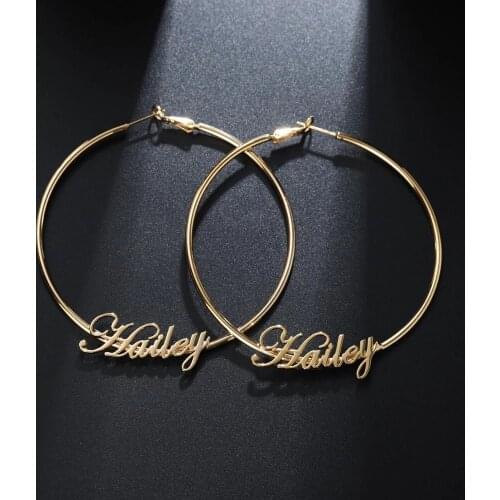 Stainless Steel Name Earrings Fashion Jewelry 2021 Hoop Earrings For Women Customized Gold Silver Big Earrings For Women Gift