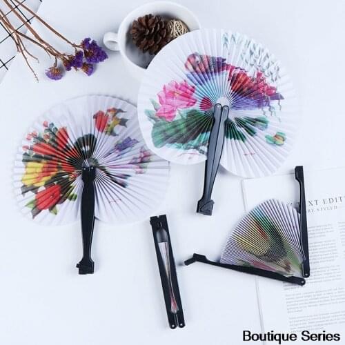 Chinese Style Folding Hand Fan Summer Pretty Handheld Fan Printed Paper Decorative Gift