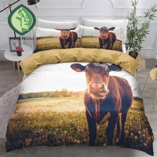 HELENGILI 3D Bedding Set Cow Print Duvet Cover Set Bedclothes with Pillowcase Bed Set Home Textiles #COW11