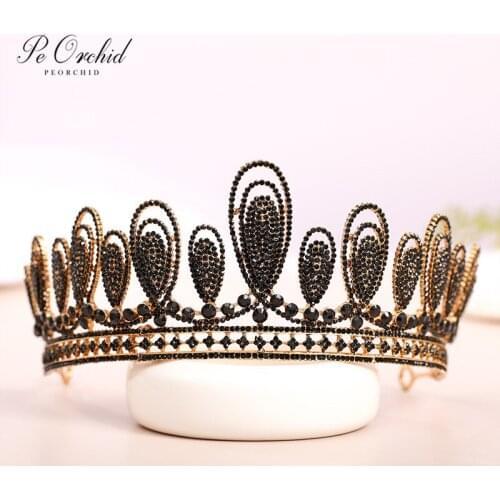 PEORCHID Princess Crown Bridal Tiara Black/Red Accessori Capelli Sposa Diamond Headband Crystal Wedding Headpiece