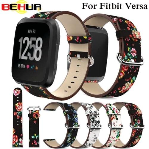 Watch Band Leather peony Print for Fitbit Versa Replacement Watch Accessories Wristbands Straps Bracelet Flower Watch Strap