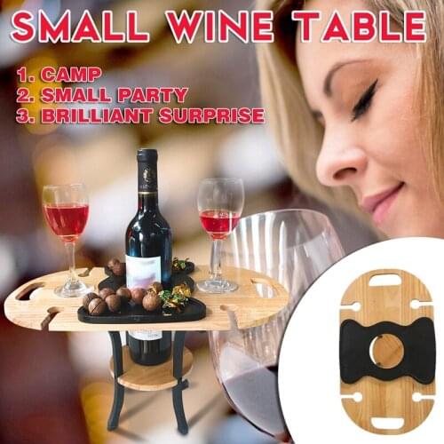 Mini Camping Table Outdoor Tables Wine Rack Foldable & Assembled 4 Glasses Wine Table For Garden Yard Furniture
