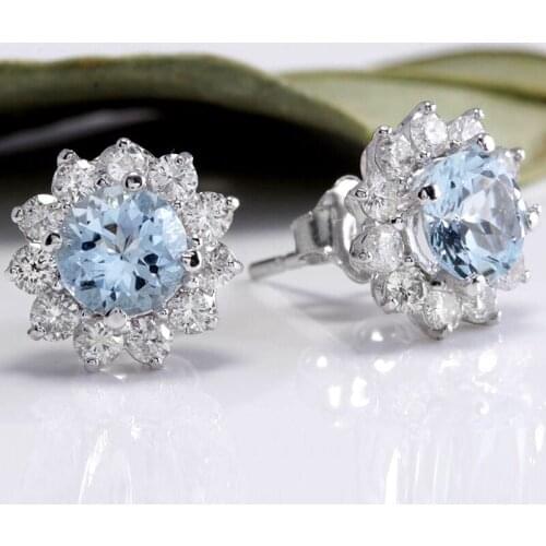 Fashion Natural Blue Flowers Earrings Vintage Crystal Rhinestone Stud Earrings For Women Jewelry