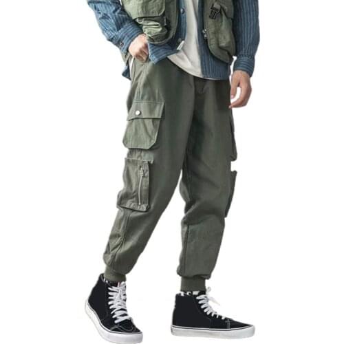 Men Pants Long Cargo Pants Casual Multi Pockets Ankle Tied Drawstring Loose Trousers Outdoor Cargo Work Pant штаны мужские 2021