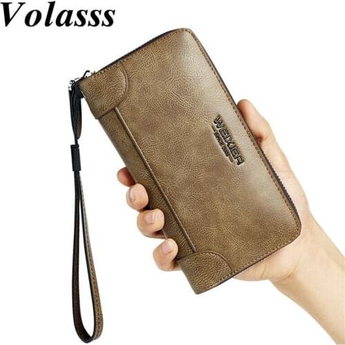 Volasss Pu Leather Mens Wallets Long Clutch Zipper Wallet For Male Clutchs 2021 Large Capacity High Quality Men Purses Handbags