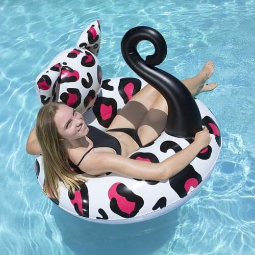 Adult Inflatable Leopard Cat Swim Ring Water Tube for Lady Funny Pool Float Air Mattress Swim Toys Pool Water Fun Raft