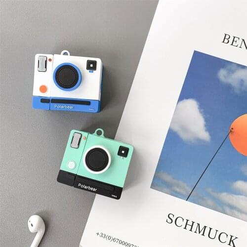 New 3D Cartoon Cute Polarbear Camera Shape Earphone Case with Clip for Airpods Pro Creative Lomo Soft Cover for Airpods 1/2