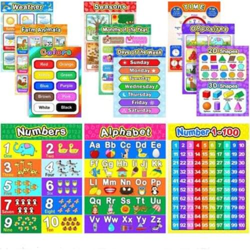 Educational Preschool Picture Posters Charts For Preschoolers Toddlers Kids Kindergarten Days Of The Week Number Alphabet Letter