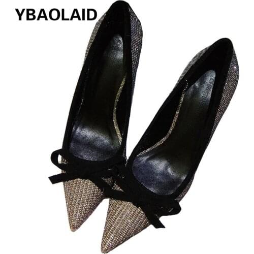 Autumn New Shiny Pointed High-heeled Shoes Pure Color Shallow Mouth Bow Stiletto Foot Work Shoes Womens Single Shoes